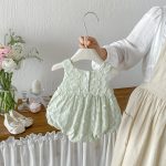 【66-90cm】ロンパース 蝶結び グリーン 女の子 ロンパース - 画像 (5)