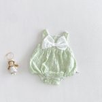 【66-90cm】ロンパース 蝶結び グリーン 女の子 ロンパース - 画像 (2)