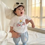 【80-120cm】セットアップ ゾウ柄 シャツ&ストライプパンツ - 画像 (3)