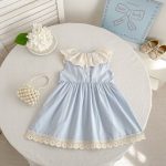 【66-130cm】ロンパースorワンピース フリル襟 ブルー 姉妹服 - 画像 (5)