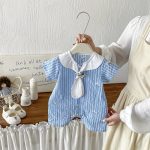 【66-90cm】ロンパース ストライプ ブルー ベビー服 - 画像 (4)