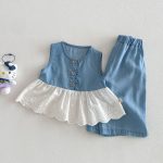 【予約販売】【73-120cm】セットアップ デニム ノースリーブ 着心地良い - 画像 (2)