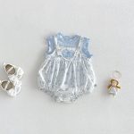 【66-90cm】ロンパース＆シャツ ブルーフラワー 可愛い 女の子