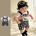 【66-100cm】セットアップ 可愛い パンダ サロペット＆シャツ - 画像 (3)