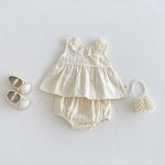 【73-110cm】セットアップ リボン付き レース トップス＆ブルマ