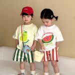 【80-150cm】二点セット 兄妹お揃い フルーツ シャツ＆ストライプパンツ 可愛い - 画像 (15)