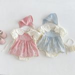 【66-90cm】セットアップ フラワー刺繡 ロンパース&帽子 - 画像 (2)