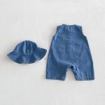 【66-90cm】オールインワン&帽子 デニム ノースリーブ カジュアル ベビー服 - 画像 (5)