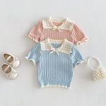 【73-100cm】Tシャツ 半袖 可愛い襟 トップス - 画像 (2)
