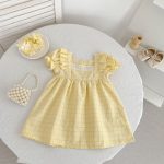 【66-130cm】ロンパースorワンピース イエロー チェック 姉妹服 - 画像 (5)