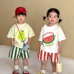 【80-150cm】二点セット 兄妹お揃い フルーツ シャツ＆ストライプパンツ 可愛い - 画像 (2)