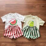 【80-150cm】二点セット 兄妹お揃い フルーツ シャツ＆ストライプパンツ 可愛い - 画像 (7)