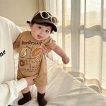 【66-90cm】ロンパース パン柄 ブラウン 可愛い 肌触り良い ベビー服 - 画像 (6)