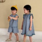 【80-150cm】セットアップ/ワンピース レトロ フリル カジュアル 兄妹お揃い - 画像 (8)