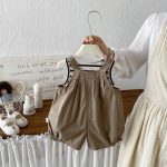 【73-100cm】セットアップ ブラウン サロペット＆シャツ - 画像 (5)