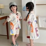 【80-150cm】セットアップorワンピース 落書き 兄妹お揃い - 画像 (11)