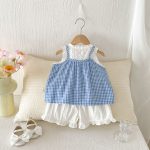 【73-110cm】セットアップ ブルーチェック トップス＆パンツ - 画像 (6)