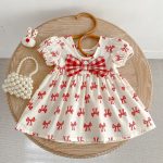 【73-110cm】ワンピース レッド 蝶結び柄 可愛い 女の子 - 画像 (3)