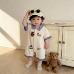【66-100cm】ロンパース ブルー襟 可愛い ベビー服 - 画像 (3)