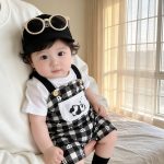 【66-100cm】セットアップ 可愛い パンダ サロペット＆シャツ - 画像 (11)