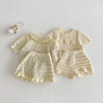 【73-110cm】セットアップ ベビー 女の子フラワー透かし編み