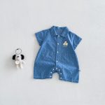 【66-90cm】デニムロンパース ペット柄 ベビー服