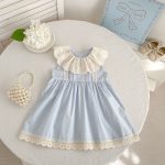 【66-130cm】ロンパースorワンピース フリル襟 ブルー 姉妹服 - 画像 (4)