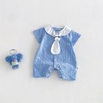 【66-90cm】ロンパース ストライプ ブルー ベビー服