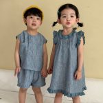 【80-150cm】セットアップ/ワンピース レトロ フリル カジュアル 兄妹お揃い - 画像 (2)