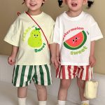 【80-150cm】二点セット 兄妹お揃い フルーツ シャツ＆ストライプパンツ 可愛い - 画像 (12)