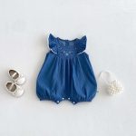 【66-90cm】ロンパース デニム フリル
