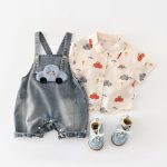 【73-100cm】セットアップ 車柄 デニム サロペット&シャツ - 画像 (5)