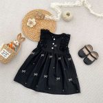 【90-130cm】ロンパースorワンピース 蝶結び柄 ブラック 姉妹服 - 画像 (4)