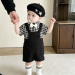 【73-120cm】セットアップ サロペット＆シャツ シンプル - 画像 (3)