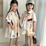 【80-150cm】セットアップorワンピース 落書き 兄妹お揃い - 画像 (12)