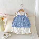 【73-110cm】セットアップ ブルーチェック トップス＆パンツ - 画像 (5)
