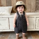 【73-100cm】セットアップ ヒョウ柄 サロペット&シャツ 可愛い