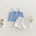 【73-110cm】セットアップ ブルーチェック トップス＆パンツ - 画像 (3)