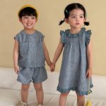【80-150cm】セットアップ/ワンピース レトロ フリル カジュアル 兄妹お揃い - 画像 (3)