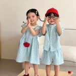 【80-150cm】セットアップorワンピース ライトブルーチェック - 画像 (3)