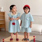 【80-150cm】セットアップorワンピース ライトブルーチェック - 画像 (11)