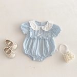 【66-90cm】ロンパース リボン付き ブルー 可愛い 女の子