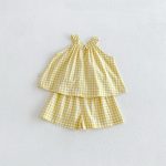 【73-110cm】セットアップ イエロー チェックトップス&ブルマ - 画像 (6)