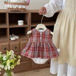 【66-90cm】ロンパース レッド チェック 可愛い ベビー服 - 画像 (6)