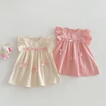 【80-130cm】ワンピース ベビー 女の子 肩フリル リボン - 画像 (3)