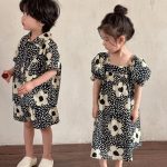 【80-150cm】セットアップorワンピース ブラック花 おしゃれ 兄妹お揃い - 画像 (10)
