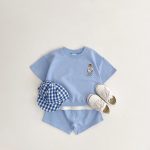 【80-130cm】セットアップ キッズ服 半袖 ベアプリント - 画像 (4)