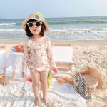 【90-140cm】水着 女の子 花柄 長袖ラッシュガード一体型 速乾 UVカット スイムウェア - 画像 (8)