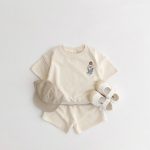 【80-130cm】セットアップ キッズ服 半袖 ベアプリント - 画像 (6)