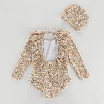 【90-140cm】水着 女の子 花柄 長袖ラッシュガード一体型 速乾 UVカット スイムウェア - 画像 (7)